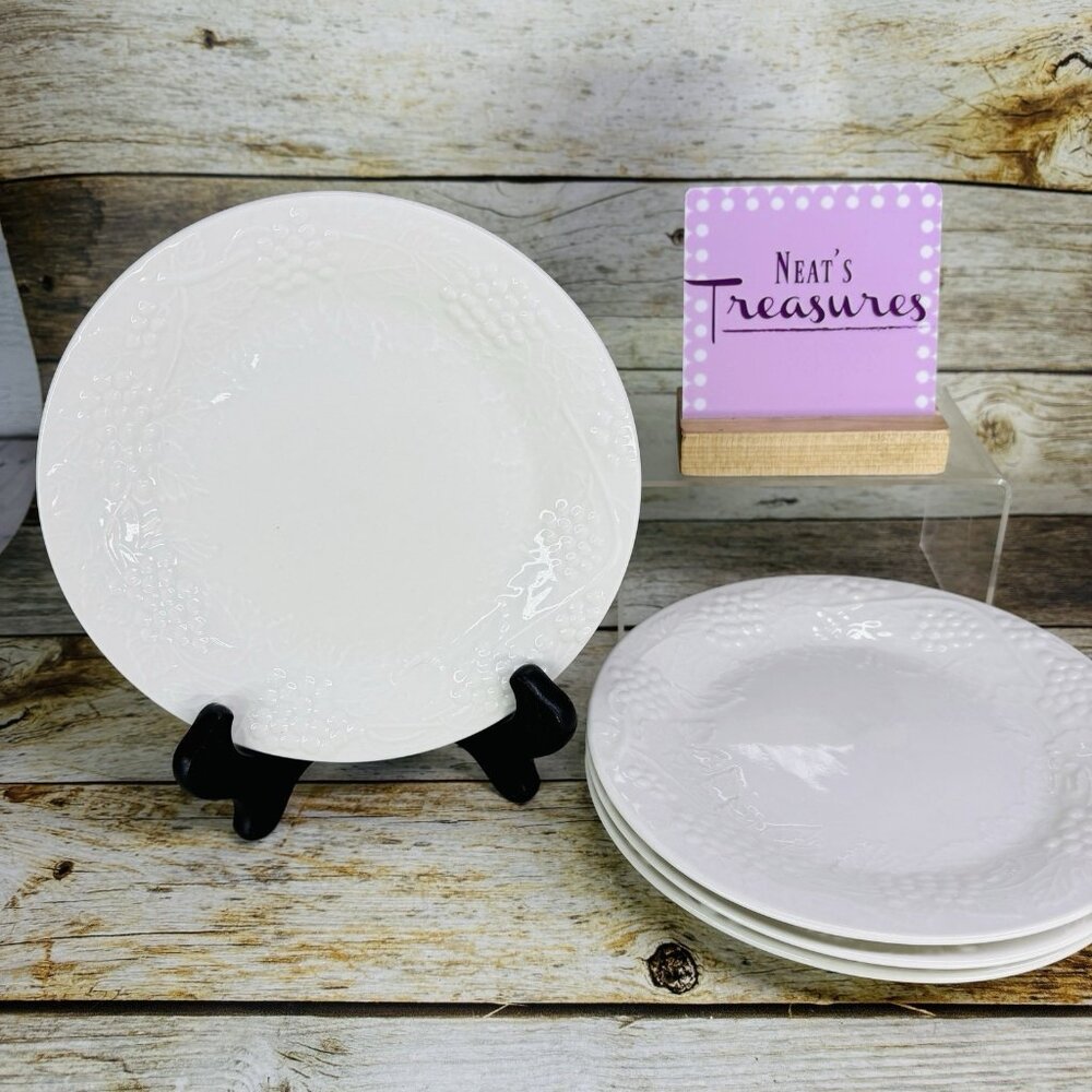 Tabletops VINEYARD Embossed Grape Vines Ceramic Oven Safe Salad Plates Set of 4
